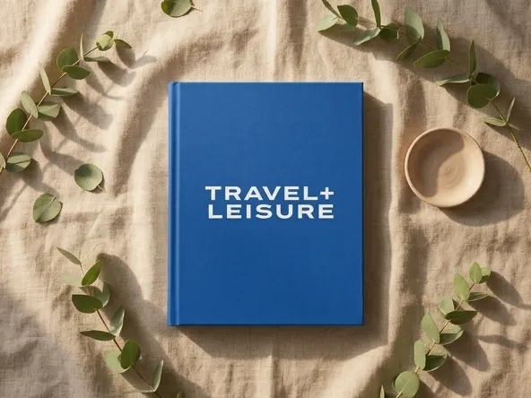 Win $25,000 from Travel + Leisure, minimalist flat lay with botanical elements