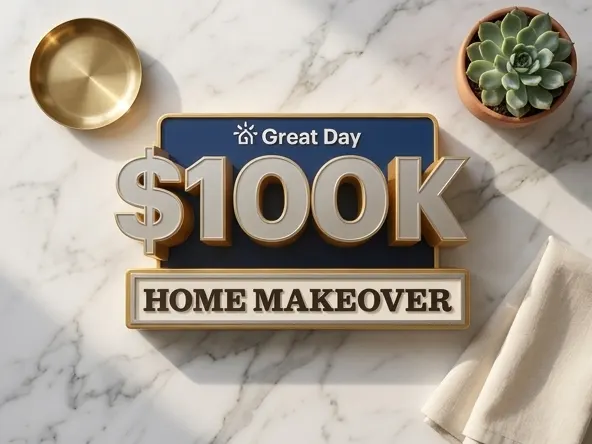 Win $100,000 in Home Upgrades, elegant overhead arrangement with natural props