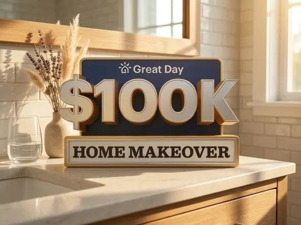 Win $100,000 in Home Upgrades, styled vanity in natural bathroom light