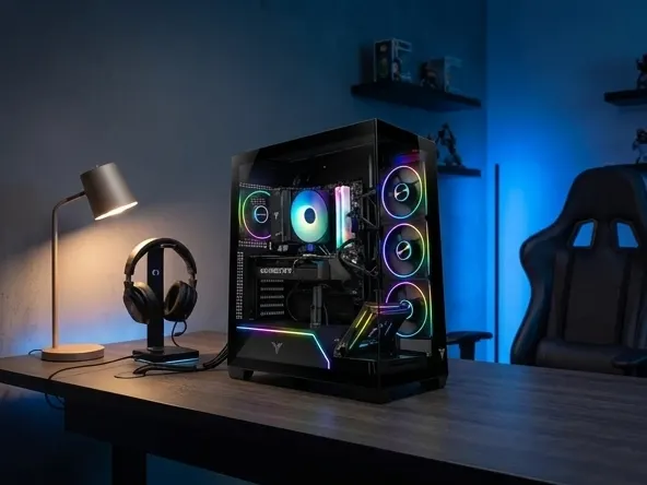 Win a Gaming PC from Yeyian, gaming workspace with ambient lighting