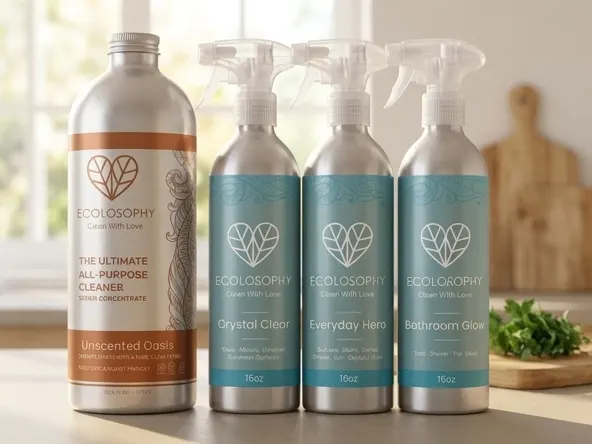 Win a Year of Ecolosophy Cleaning Supplies, product positioned in kitchen counter setting
