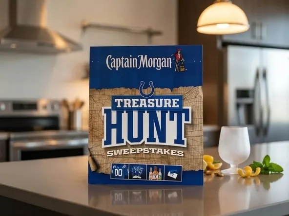 Win Colts Gameday Package with Captain Morgan, bottle positioned at kitchen counter workspace