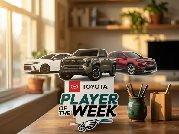 Win a Toyota Vehicle with Eagles Player Vote, desk setup with soft background blur