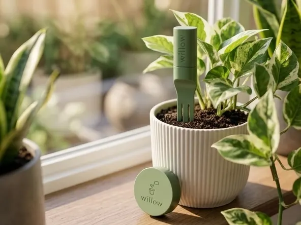 Win Willow Smart Home Plant Care Package, sensor monitoring moisture in potted plant