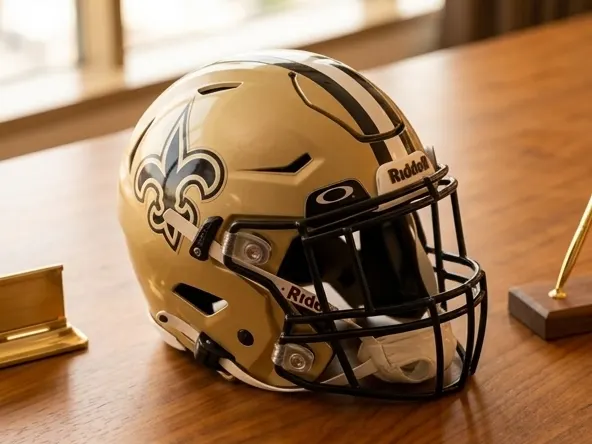 Win Saints vs Cleveland Game Experience Package, game ticket and pen on wooden surface