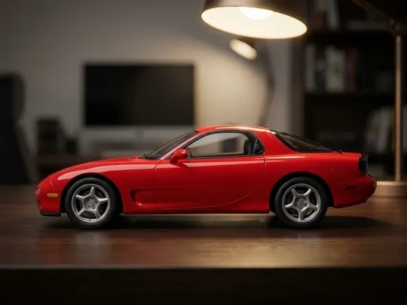Win 1993 Mazda RX-7 FD3S Sports Car, prized model displayed in personal collection space