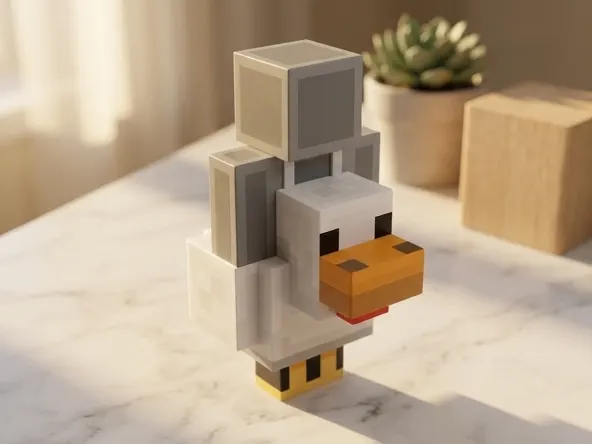 Minecraft Inflatable Chicken Suit Character Creator Item, close up product detail shot marble surface