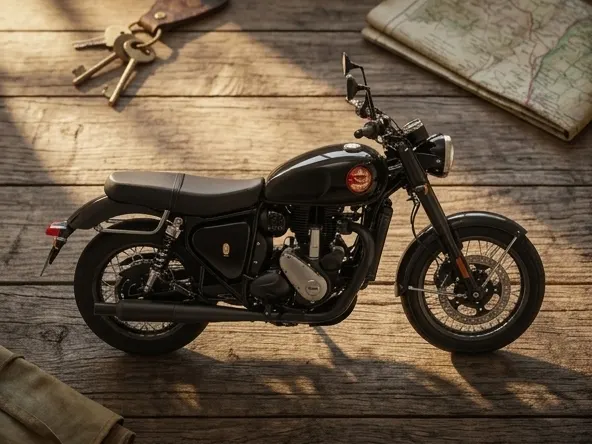 Win a BSA Gold Sport 650 Motorcycle, detailed view of chrome and leather details