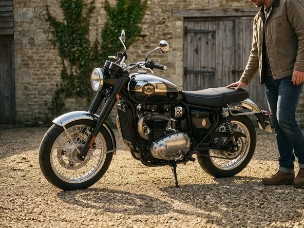 Win a BSA Gold Sport 650 Motorcycle, classic bike by countryside barn