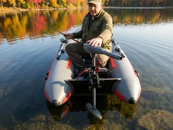 Win a Motorized Kayak Fishing Setup, hands controlling motor while fishing from kayak