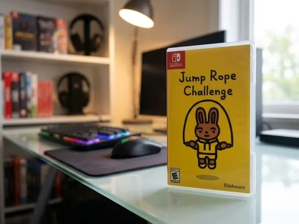 Jump Rope Challenge Nintendo Switch Game, game ready on gaming desk setup