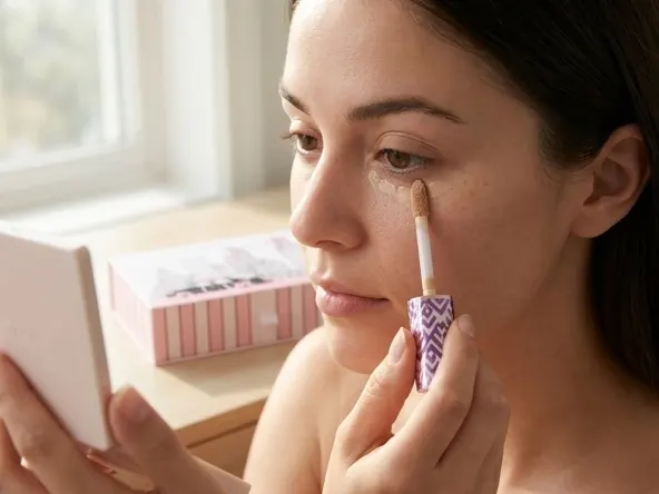 Win Tarte 2026 Holiday Collection Set, applying concealer under eye in natural light