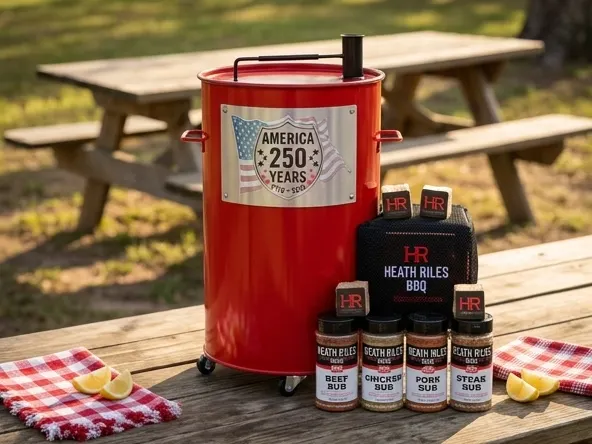Win Backyard BBQ Prize Package for Veterans, close-up on weathered wood surface