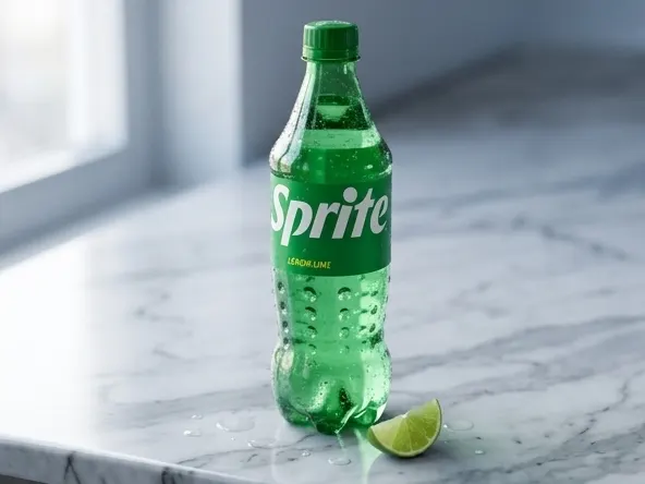 Free 20 oz Sprite Bottle Coupon, product on marble with lime garnish