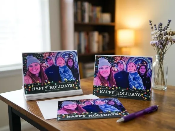 Walgreens Retro Mini Photo Print Sets, prints displayed on workspace desk