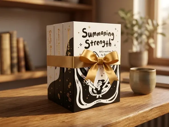 Win Epic Bones Affirmation Deck Bundle, affirmation deck displayed on workspace desk