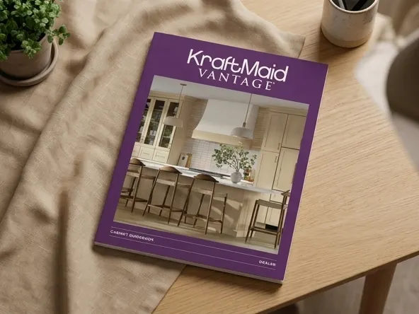 KraftMaid Kitchen Remodeling Guidebook, guidebook displayed on styled wooden surface