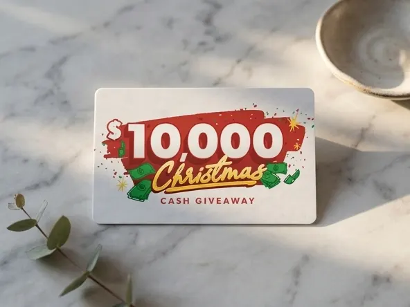 Win Cash from Ramsey Solutions, elegant marble surface with natural light