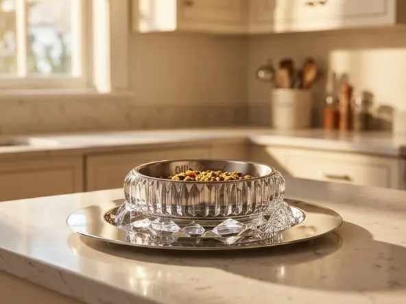 Win a Baccarat Crystal Dog Bowl, crystal bowl in bright kitchen setting