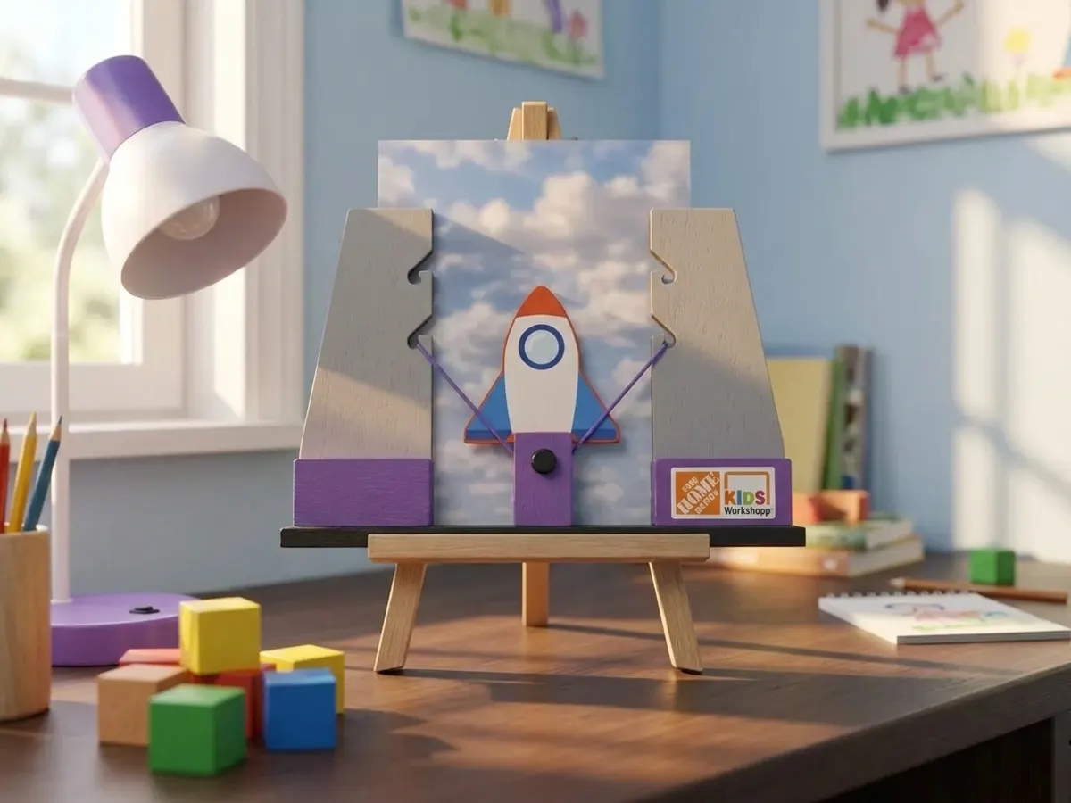 Sign Up for a FREE Kids Rocket Game Workshop at Home Depot, flyer displayed on bedroom desk