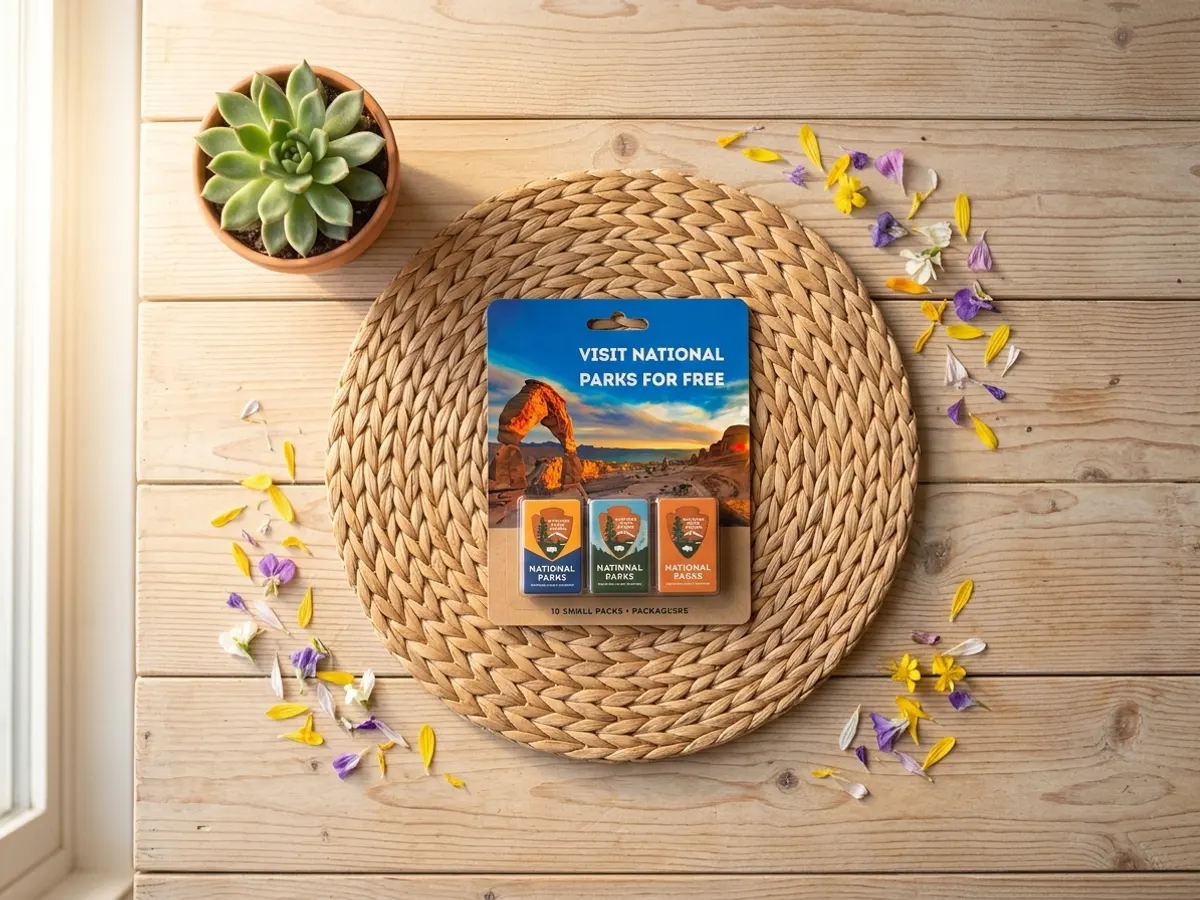 2026 National Parks Entrance Days, Your Free Ticket to Adventure!, flat lay on wooden table with plants