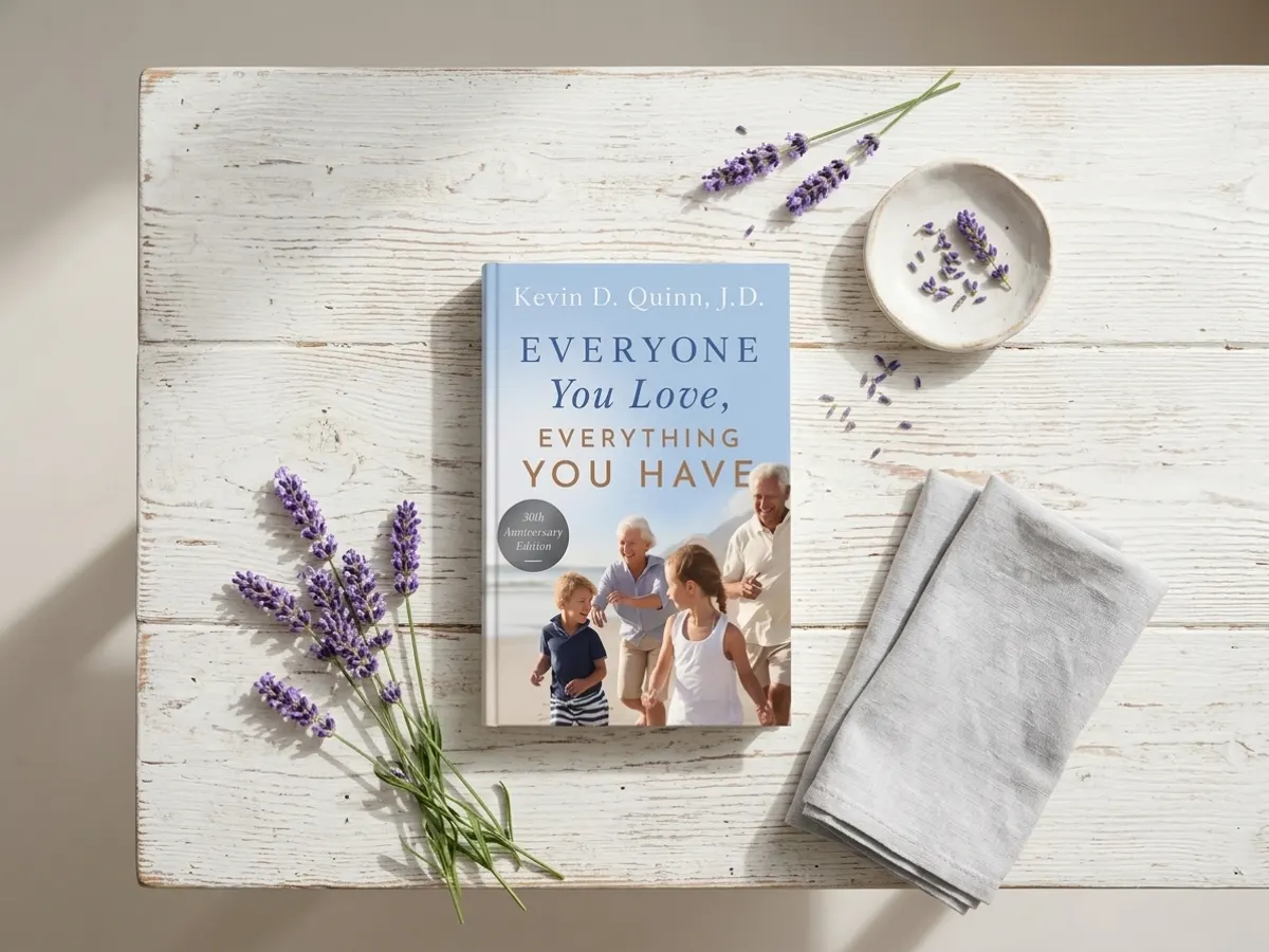 Claim a FREE Copy of Everyone You Love, with Everything You Have, flat lay with lavender and ceramic accents