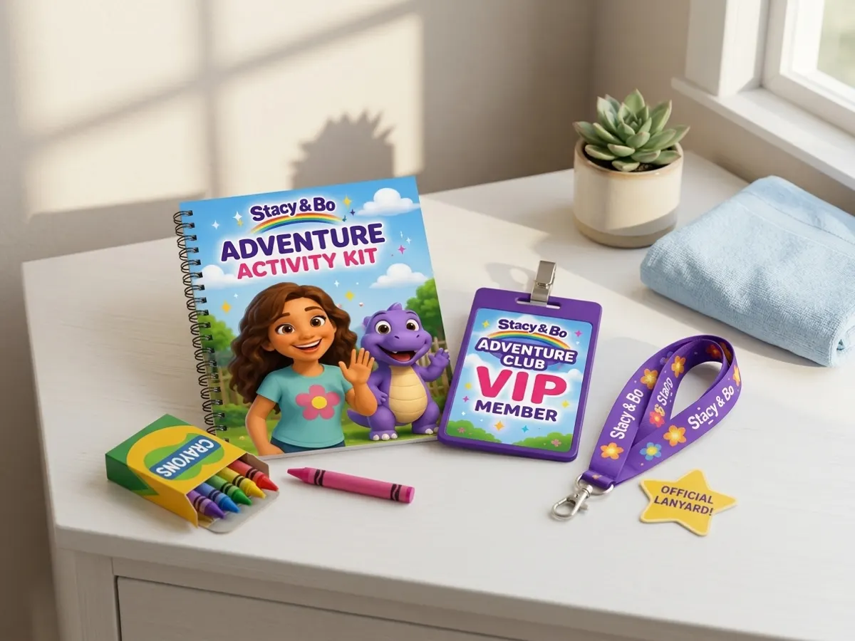 Join Stacy & Bo’s Adventure Club and Get a FREE Kit, kit displayed on bright bedroom vanity