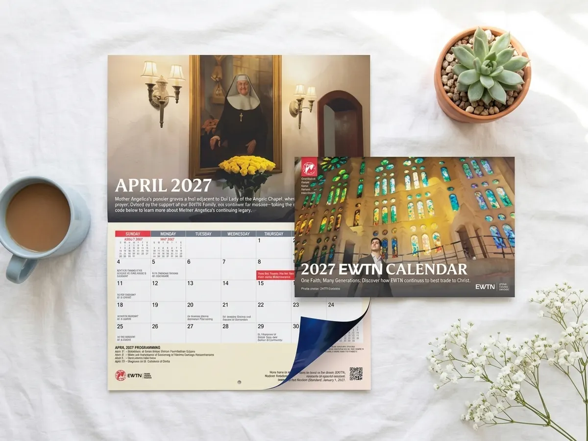 Plan Your Year with a FREE 2027 EWTN Family Calendar, calendar displayed on white linen surface