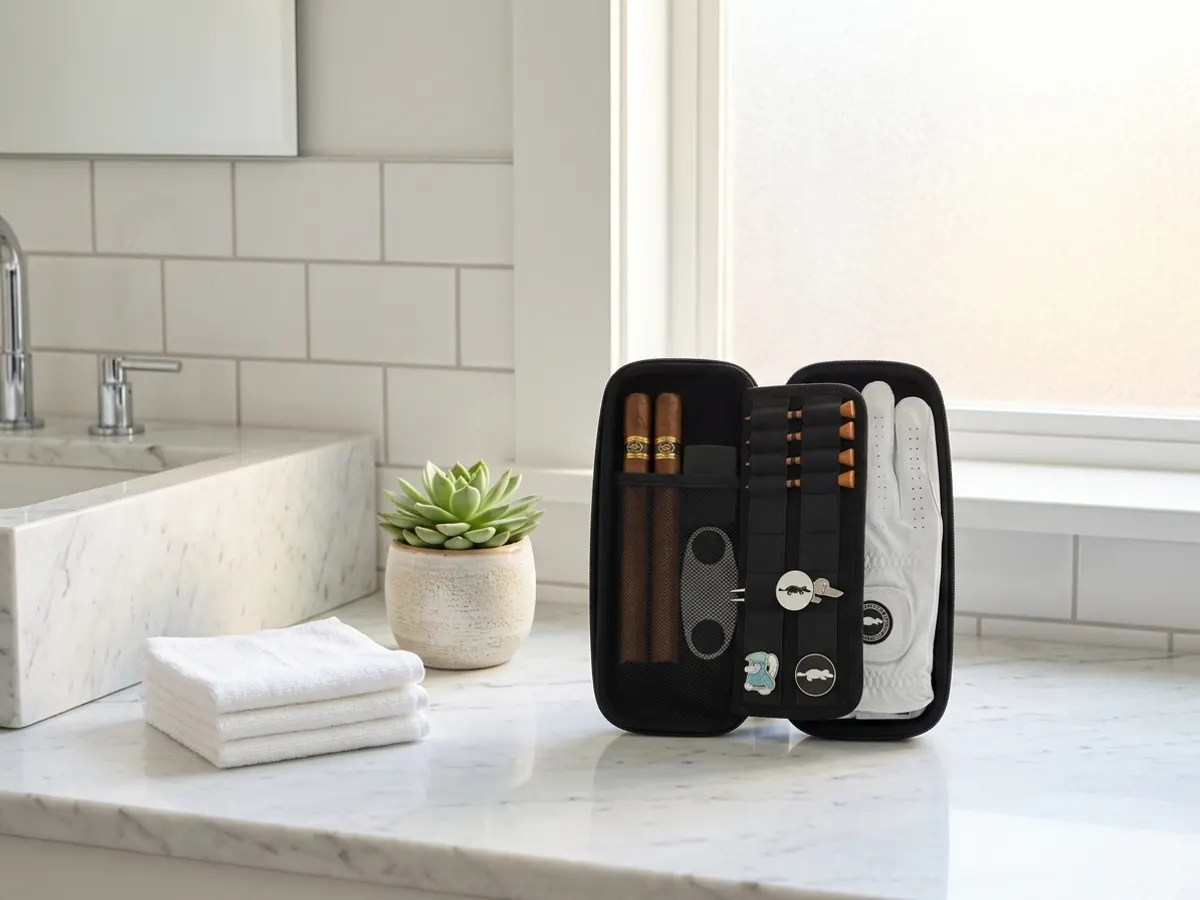 Request a FREE Platypus Golf Caddie Case Production Sample, bathroom vanity with natural morning light