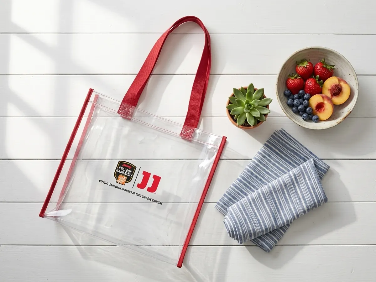 Score a FREE ESPN College GameDay Tote with a Fan Feast, tote displayed flat with fresh styling props