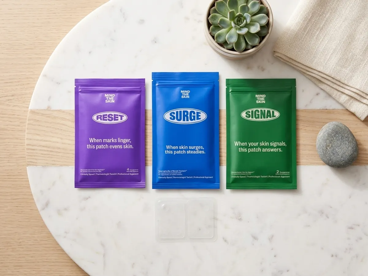Mind the Skin Is Giving Away FREE Eczema Flare Patches, minimalist flat lay with natural elements