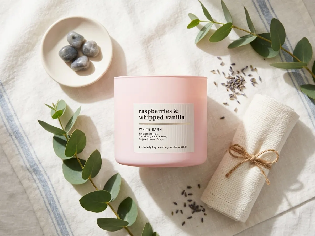 FREE Bath & Body Works Candle with TopCashback at Ulta, overhead styled flat lay with complementary home accents