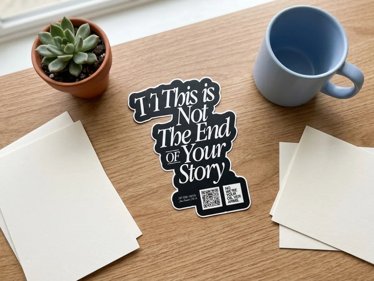 FREE Crisis Prevention Sticker Pack, stickers arranged with desk essentials overhead