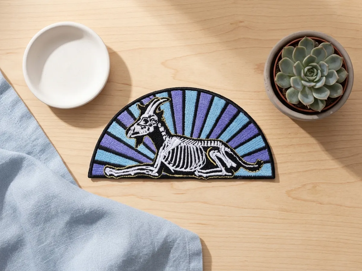 Try FREE Custom Patch Samples from Masters Custom Patches, colorful patches arranged on styled surface