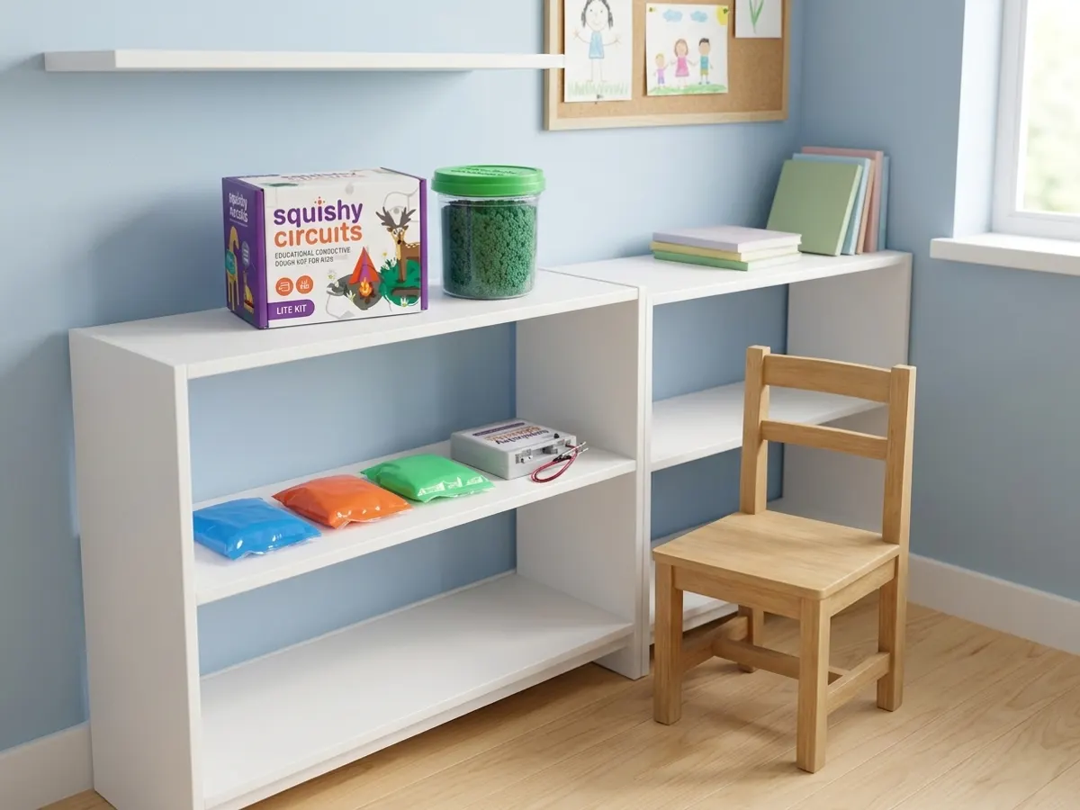 Bring FREE Squishy Circuits STEM Activities to Your Classroom, product displayed on classroom shelf