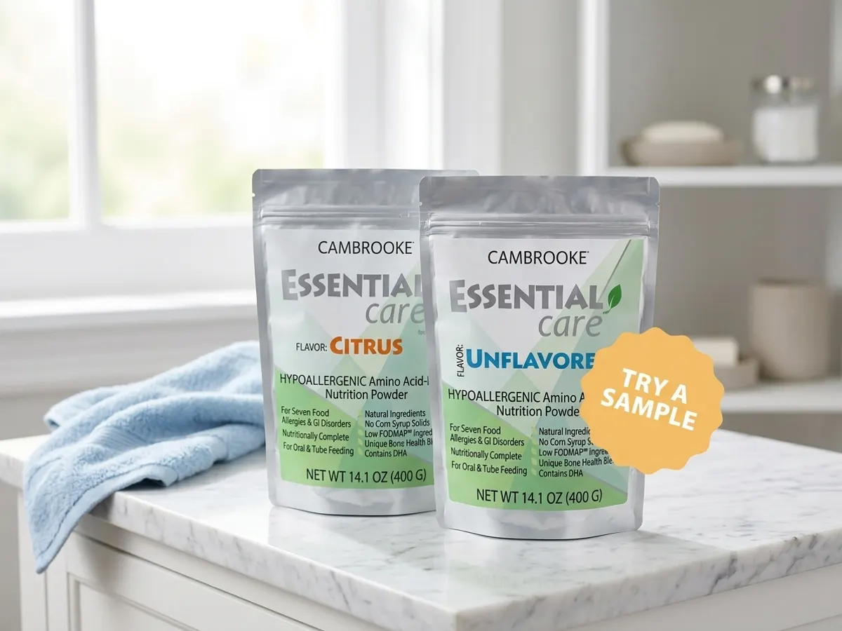 FREE Formula Sample for Children with Specific Health Conditions, product displayed on bright bathroom counter