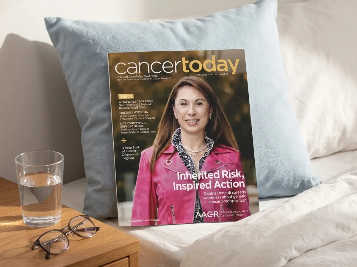 FREE Cancer Today Magazine for Patients, Survivors, and Caregivers, magazine resting on cozy bedroom nightstand