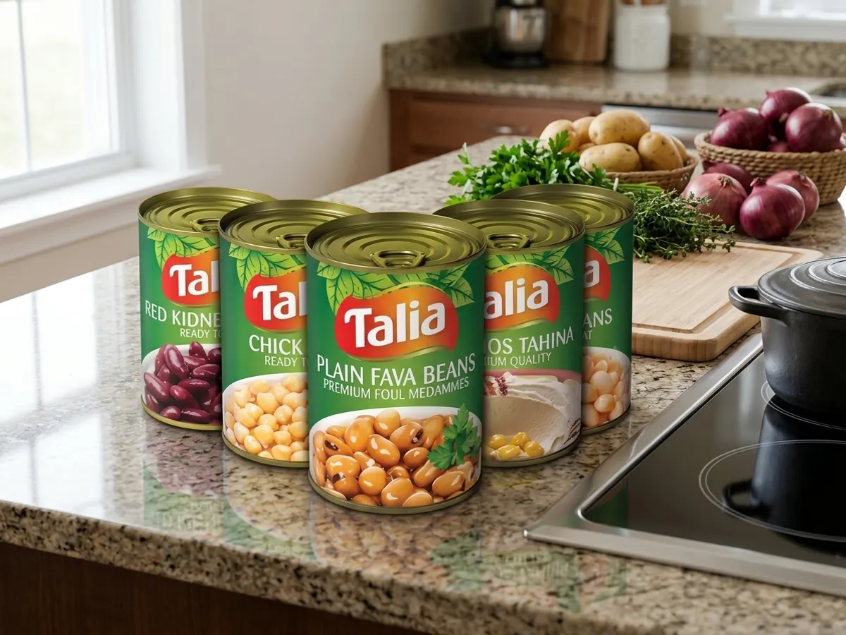 Stock Up with a FREE Can of Talia Foods Beans, product on active kitchen counter