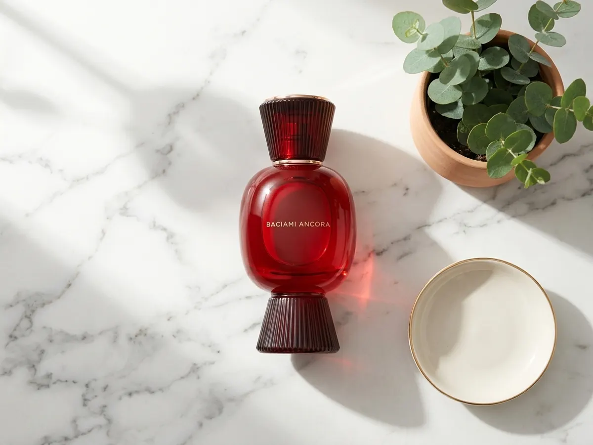 Find Your New Favorite Scent with a FREE Bvlgari Sample, overhead flat-lay with botanical styling