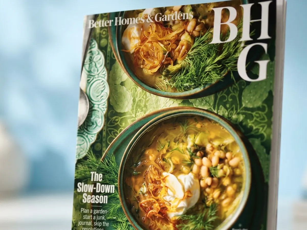 Claim a FREE 6-Month Better Homes & Gardens Magazine Subscription, close-up packaging details with soft focus background