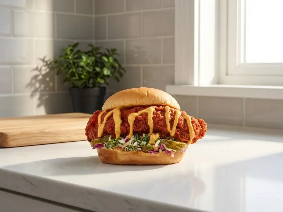 Grab a FREE Slider at Dave's Hot Chicken on October 13th, styled kitchen counter display