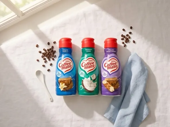 Claim a FREE Year of Groceries from Coffee mate Sweepstakes, flat lay with coffee beans and spoon