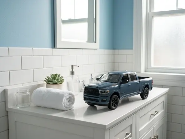 Enter to WIN a FREE 2026 Ram 1500 Truck, bathroom counter display with natural light