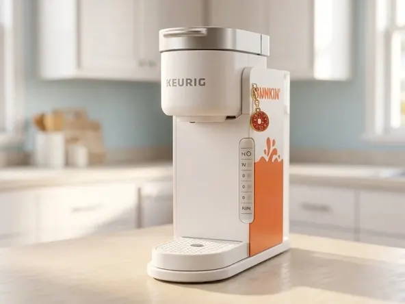 Win a FREE Keurig Brewer and $250 Dunkin Gift Card, product in everyday kitchen setting