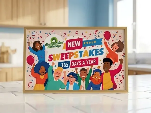 Enter to Win a FREE $5,000 Lake Tahoe Trip from PCH, counter placement with blurred kitchen background