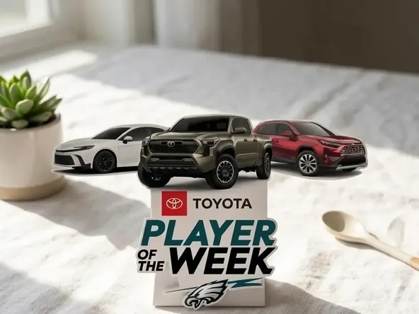 Vote for an Eagles Player and Win a FREE Toyota Vehicle, close angled view on textured white surface
