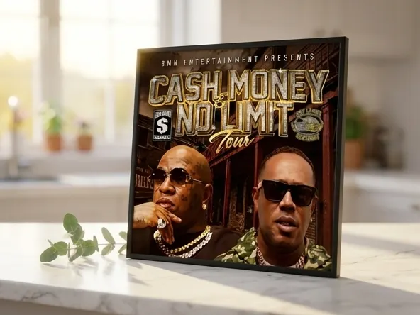Enter to WIN FREE Cash Money & No Limit Tour Tickets, close-up angled view on marble surface