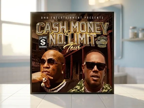 Enter to WIN FREE Cash Money & No Limit Tour Tickets, product displayed on bathroom vanity counter