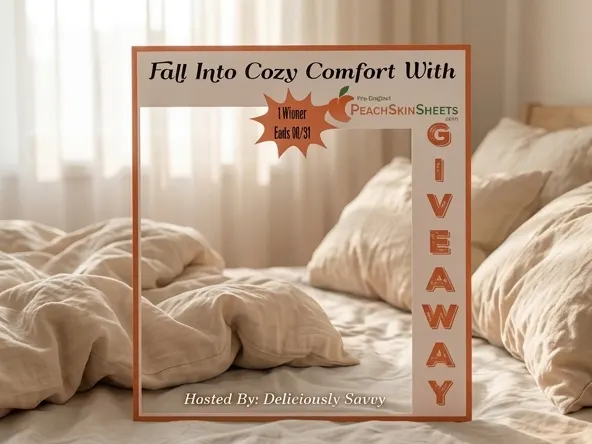 Win a FREE PeachSkinSheets Set Up to California King Size, soft linens on bed in bedroom room