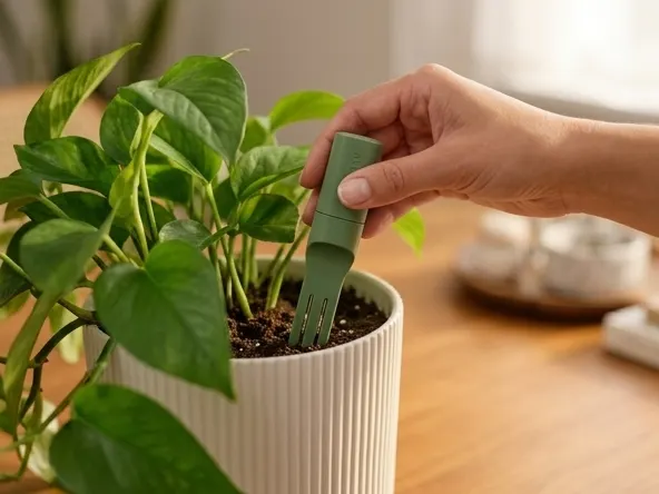 Win a FREE Willow Smart Plant Care Package Worth Over $2,000, inserting sensor into plant soil carefully